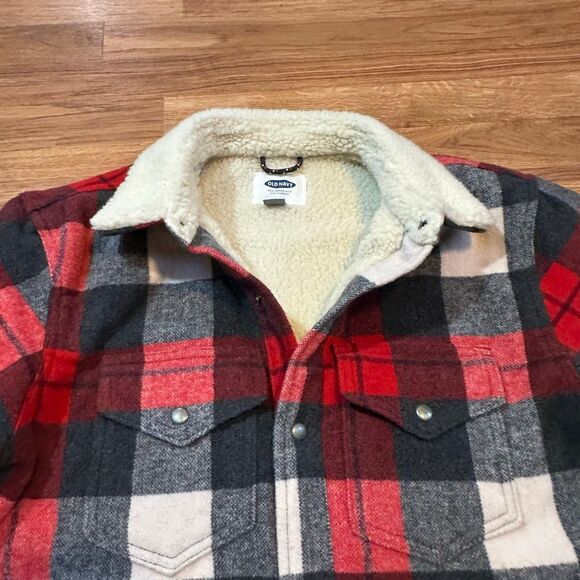 Old Navy Plaid Sherpa-Lined Jacket Red Black White | Men Size Large - Picture 7 of 12